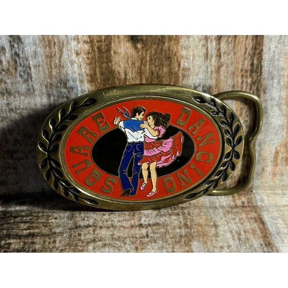 Vintage Square Dancing Solid Brass Belt Buckle